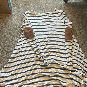 Striped Long Sleeve Top with Elbow Patches